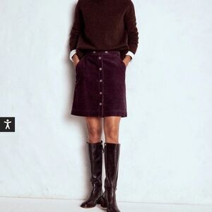 Boden Button-Front Corduroy Mini Skirt in Plum